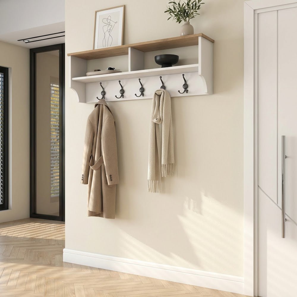Coat rack Hally White 15-hooks - Two compartments