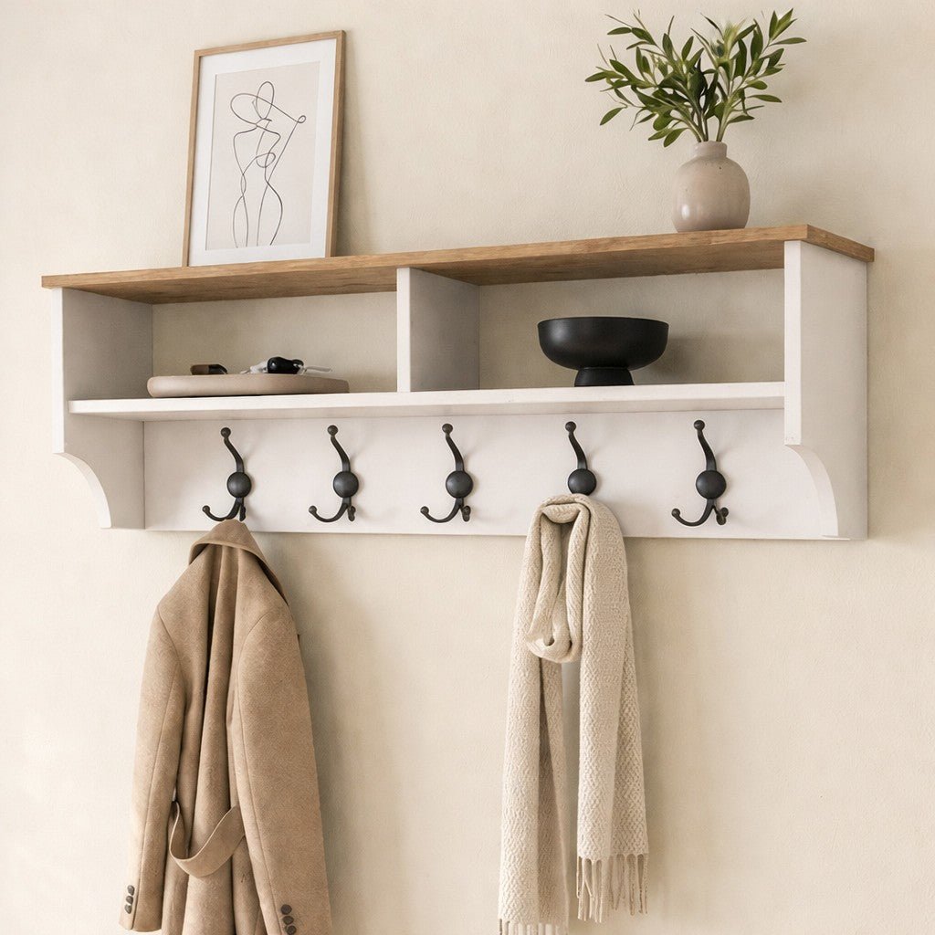 Coat rack Hally White 15-hooks - Two compartments