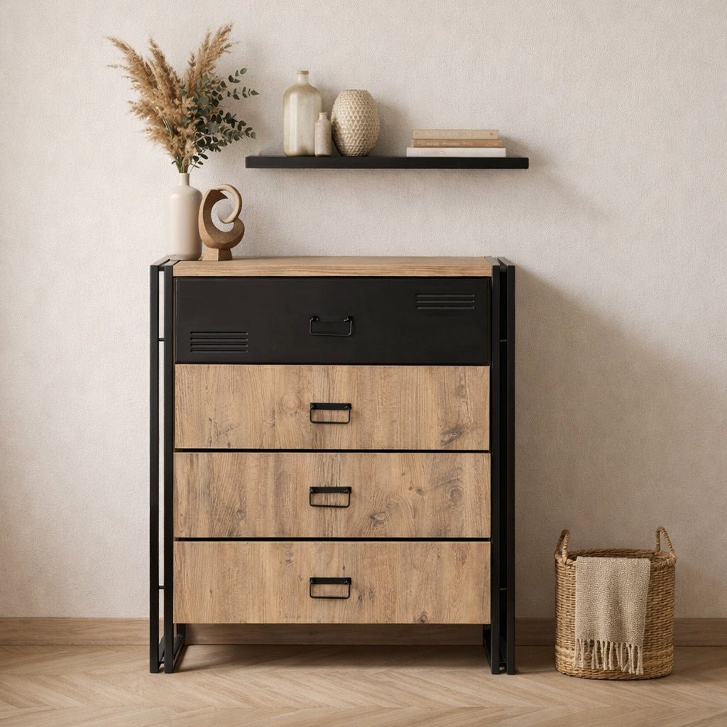 Chest of drawers cosmo Atlantic pine wood black melamine