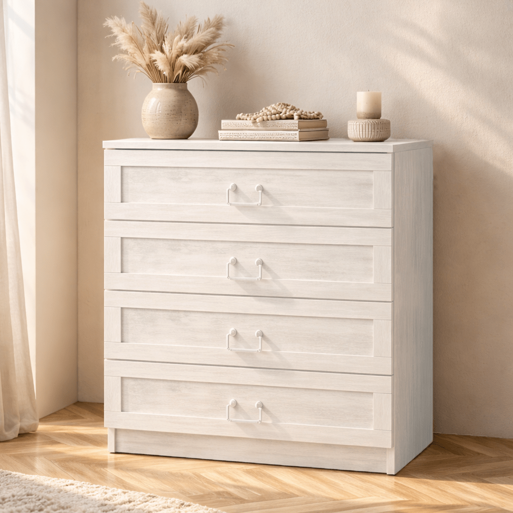Chest of drawers bare white melamine 72x42x77 cm
