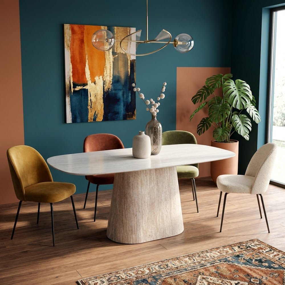 Sintered Stone Marble Look Travertine Dining Table Lea 180x90 cm - Danish Oval