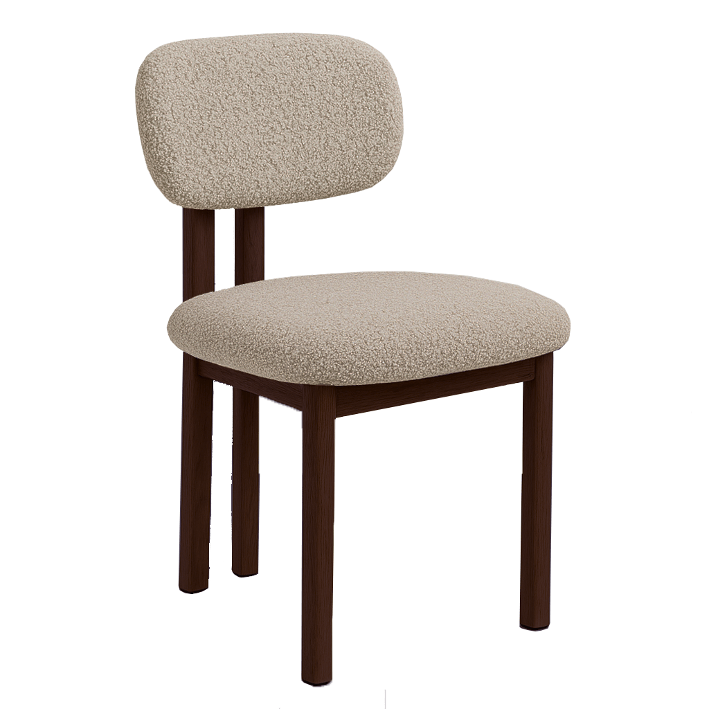 Japandi Dining Chair Miyo Bouclé Sand Color - Walnut Look Frame