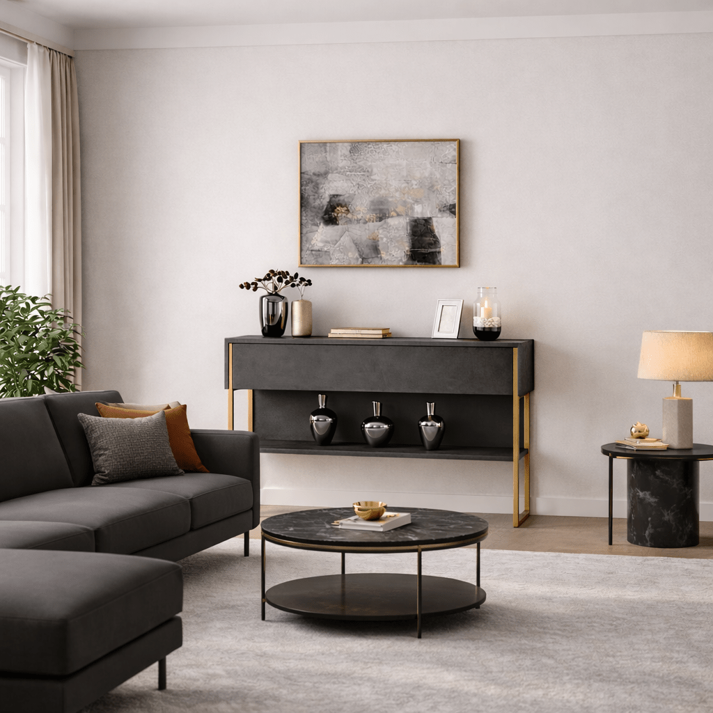 Modern Sideboard Anthracite Luxury 120x80x30 - Golden Frame - One Compartment