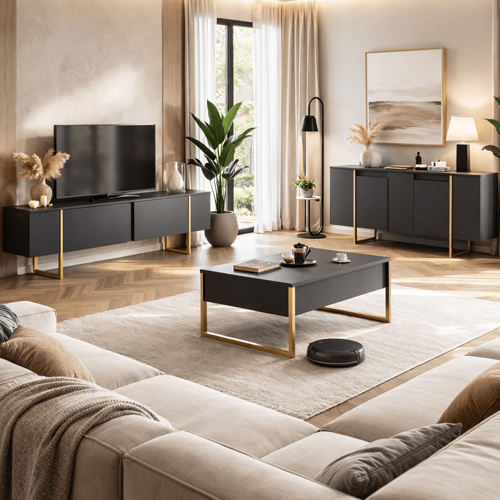 Modern Sideboard Anthracite Luxury 160x80x35 - Golden Frame