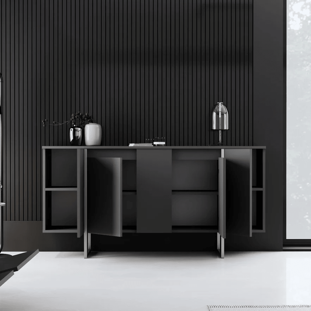 Dressoirs - Modern Dressoir Antraciet Luxe 160x80x35 - Zilver Frame - Dimehouse