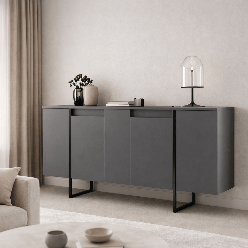 Modern Sideboard Anthracite Luxury 160x80x35 - Black Frame