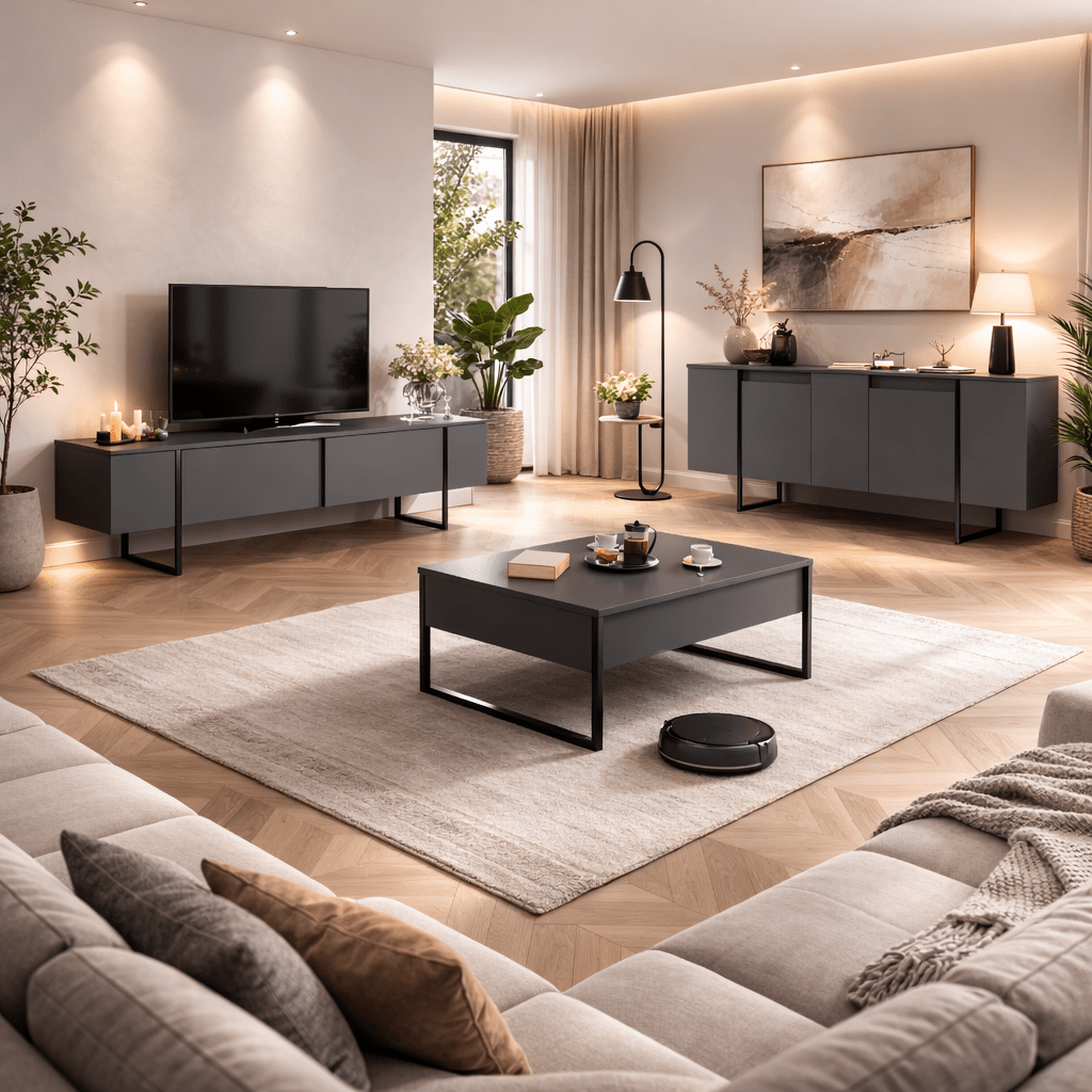Modern Sideboard Anthracite Luxury 160x80x35 - Black Frame