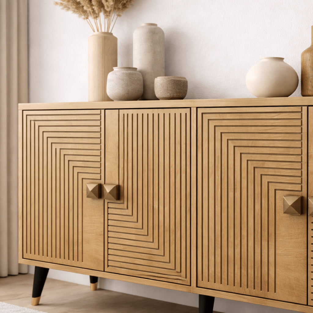 Modern Sideboard Sapphire Oak Look–Gold 120 cm Melamine Ahart