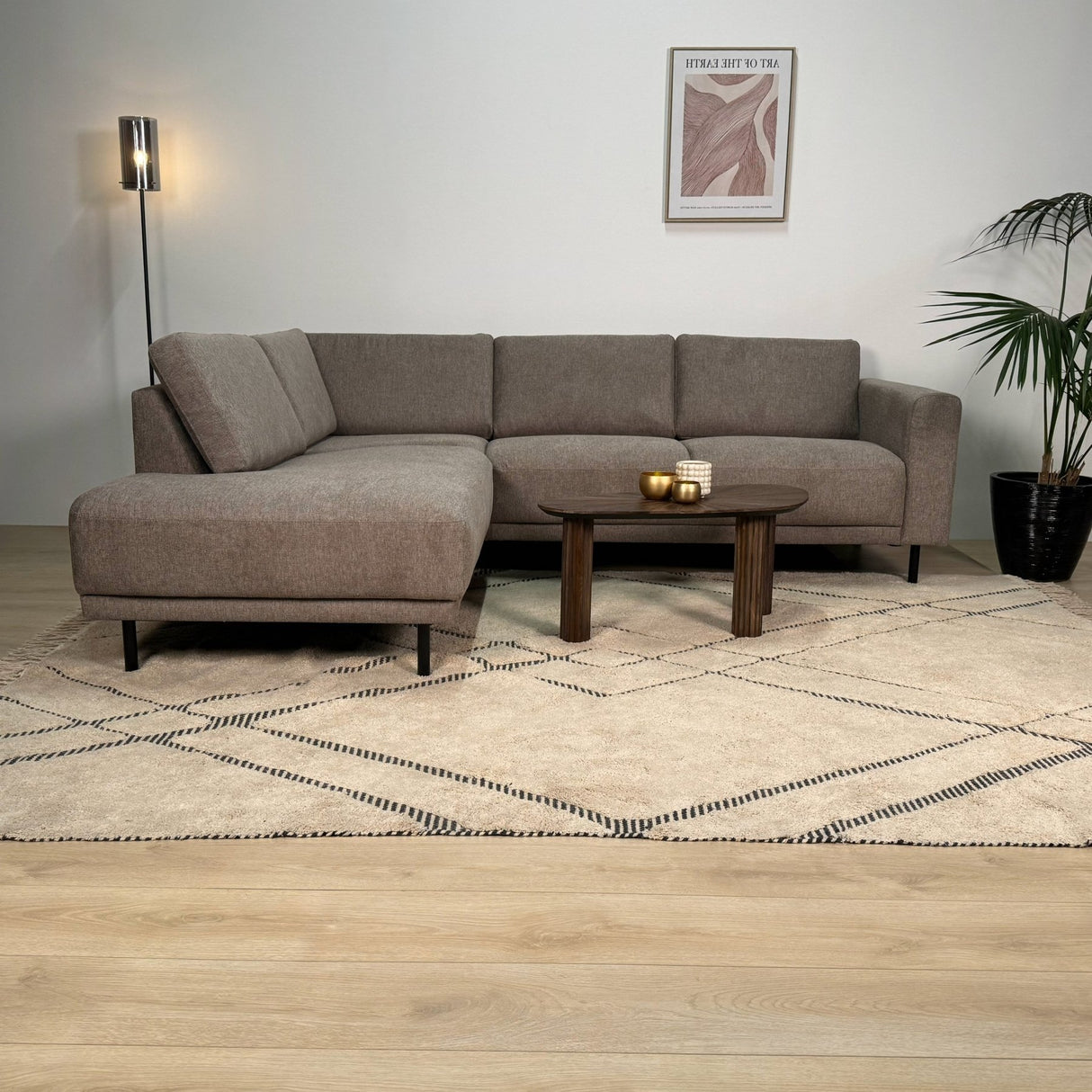 Modern 3-seater Corner Sofa Left Taupe Fabric Aniko with Lounger 240x197x78 cm