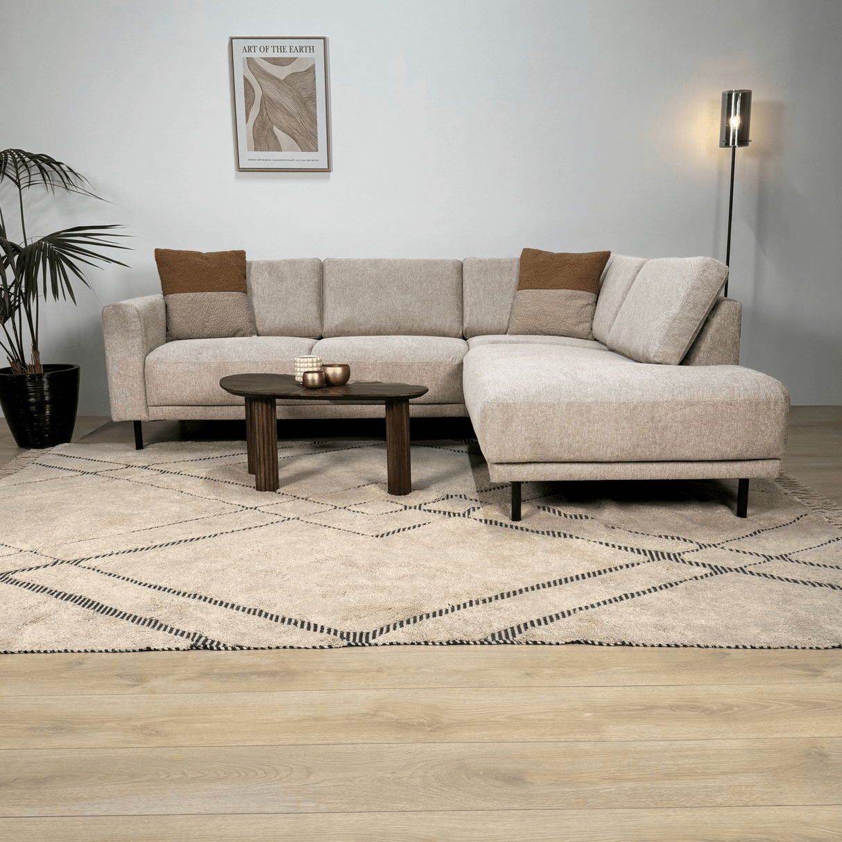 Modern 3-seater Corner Sofa Right Beige Fabric Aniko with Lounger 240x197x78 cm
