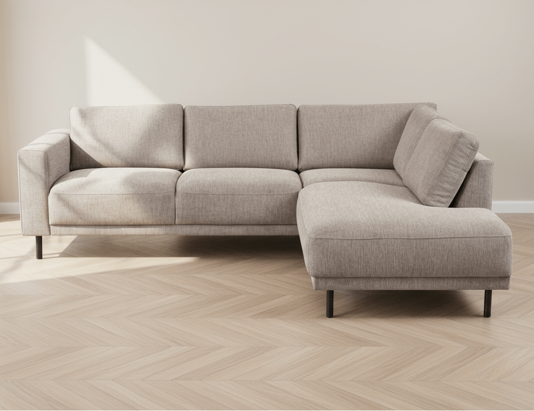 Moderne 3-zits Hoekbank Rechts Taupe Stof Aniko met Lounger 240x197x78 cm