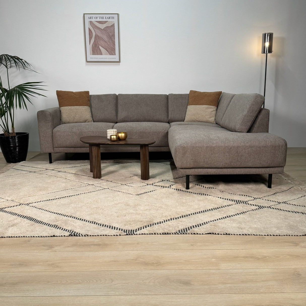 Modern 3-seater Corner Sofa Right Taupe Fabric Aniko with Lounger 240x197x78 cm