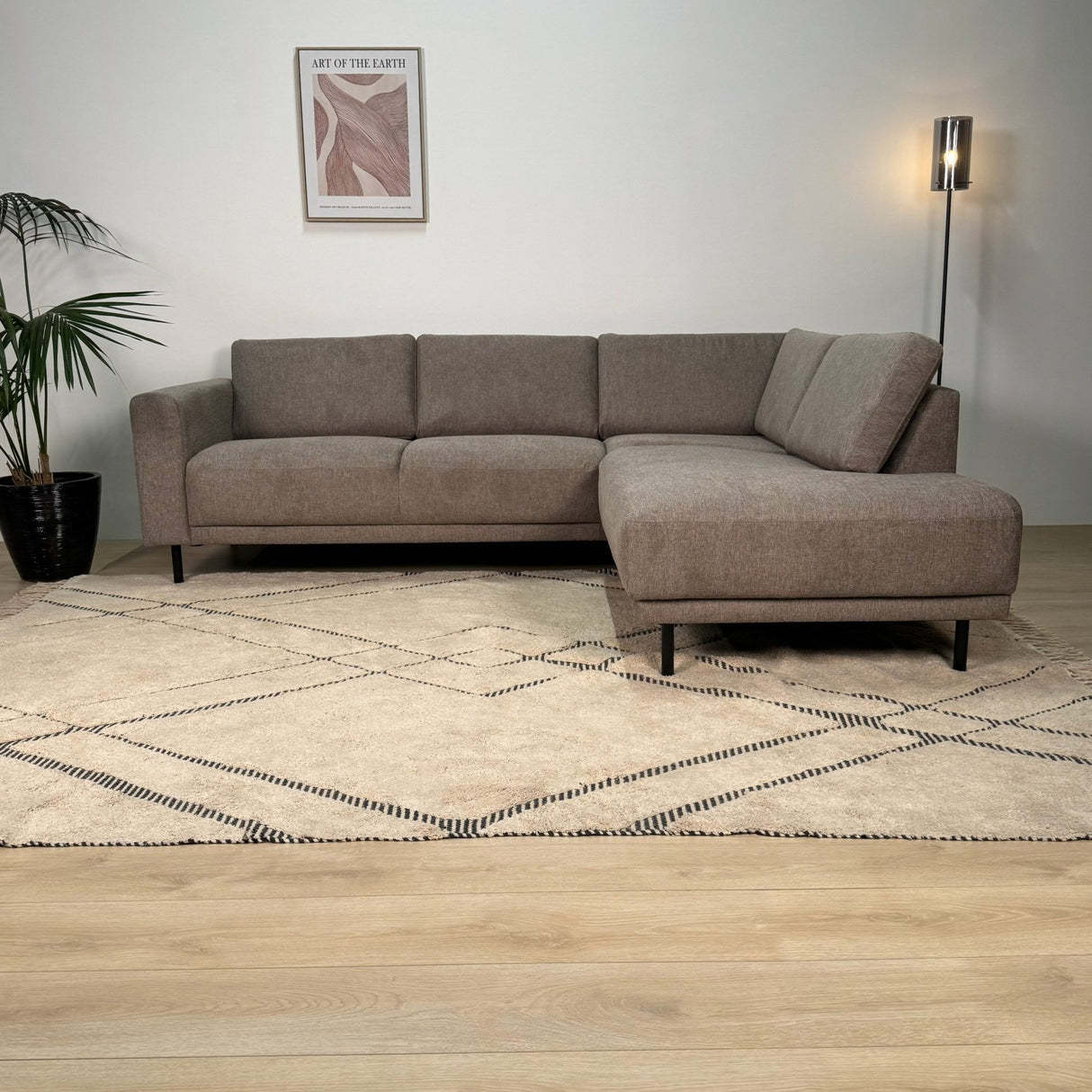 Modern 3-seater Corner Sofa Right Taupe Fabric Aniko with Lounger 240x197x78 cm