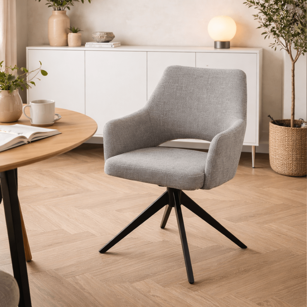 Modern Swivel Dining Chair Gray Fabric Sid - With Armrests