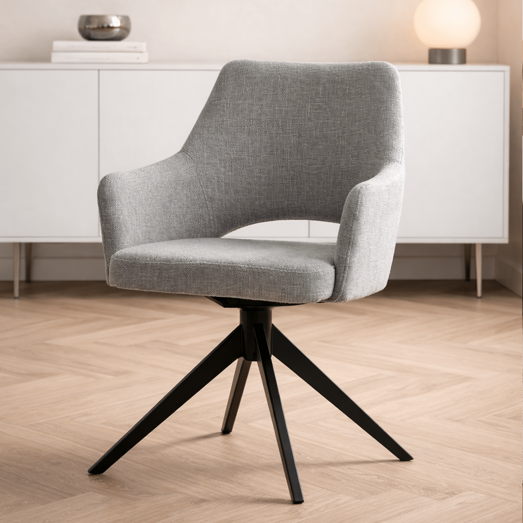 Modern Swivel Dining Chair Gray Fabric Sid - With Armrests