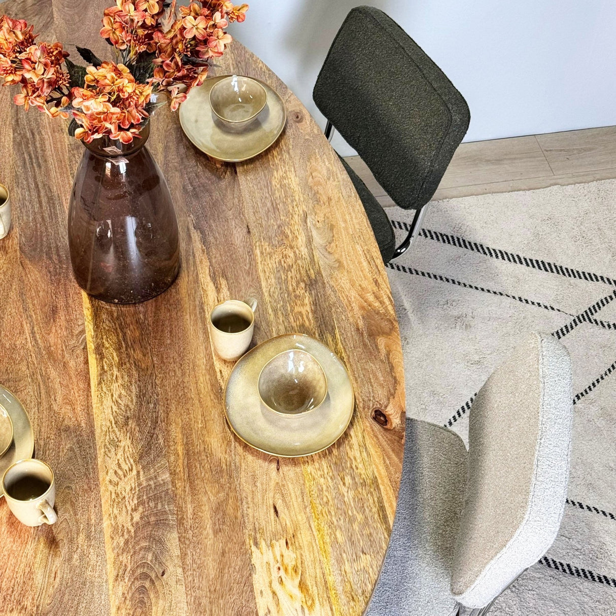 Modern Dining Chair Copper Bouclé Fabric Sway - Chrome Frame - Without Armrests