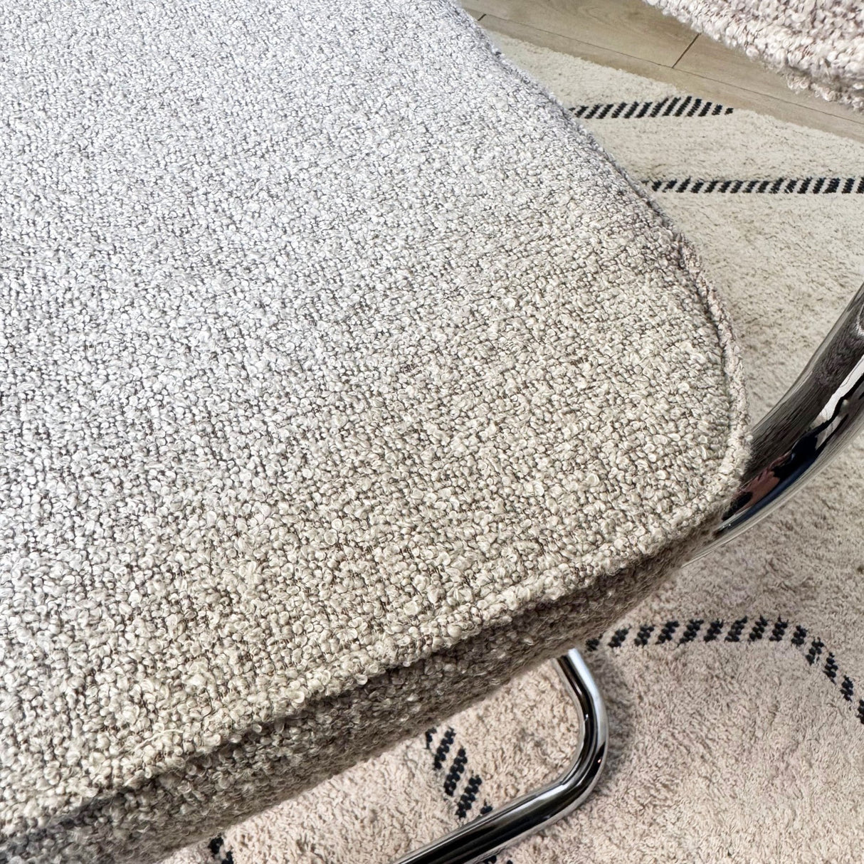 Modern Dining Chair Sand Color Bouclé Fabric Sway - Chrome Frame - Without Armrests