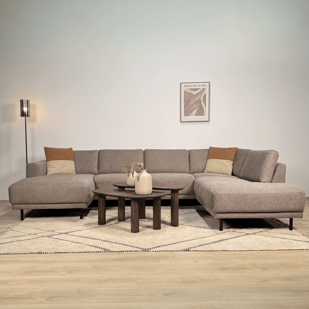 Modern U-Shape Corner Sofa Right Taupe Fabric Aniko 310x197x78 cm