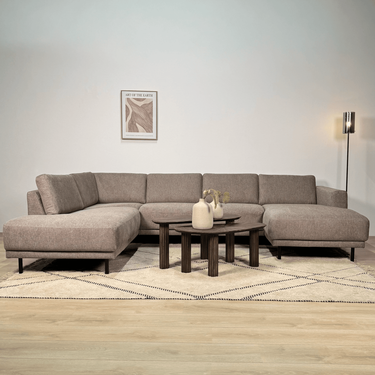 Modern U-Shape Couch Corner Sofa Left Taupe Fabric Aniko 310x197x78 cm