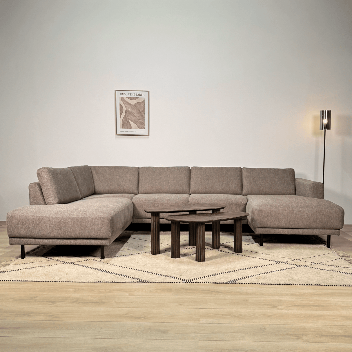 Modern U-Shape Couch Corner Sofa Left Taupe Fabric Aniko 310x197x78 cm