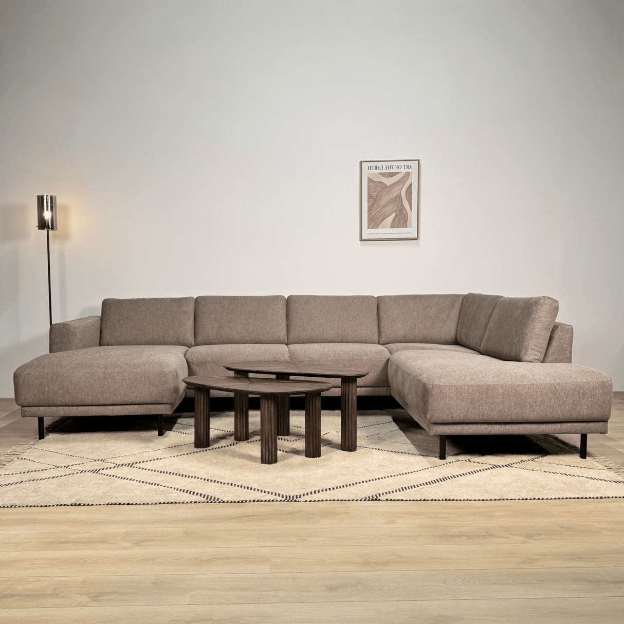 Modern U-Shape Corner Sofa Right Taupe Fabric Aniko 310x197x78 cm