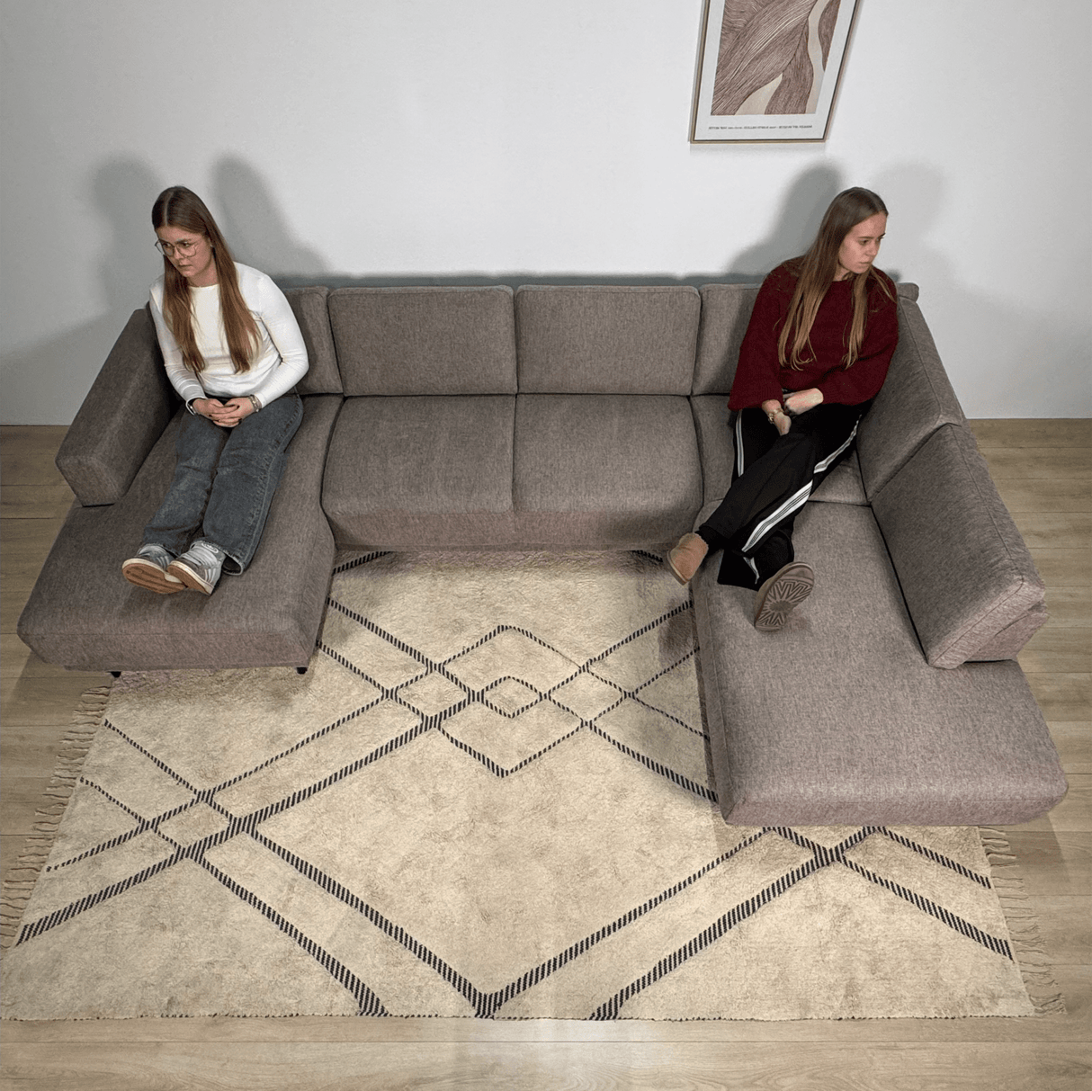 Modern U-Shape Corner Sofa Right Taupe Fabric Aniko 310x197x78 cm