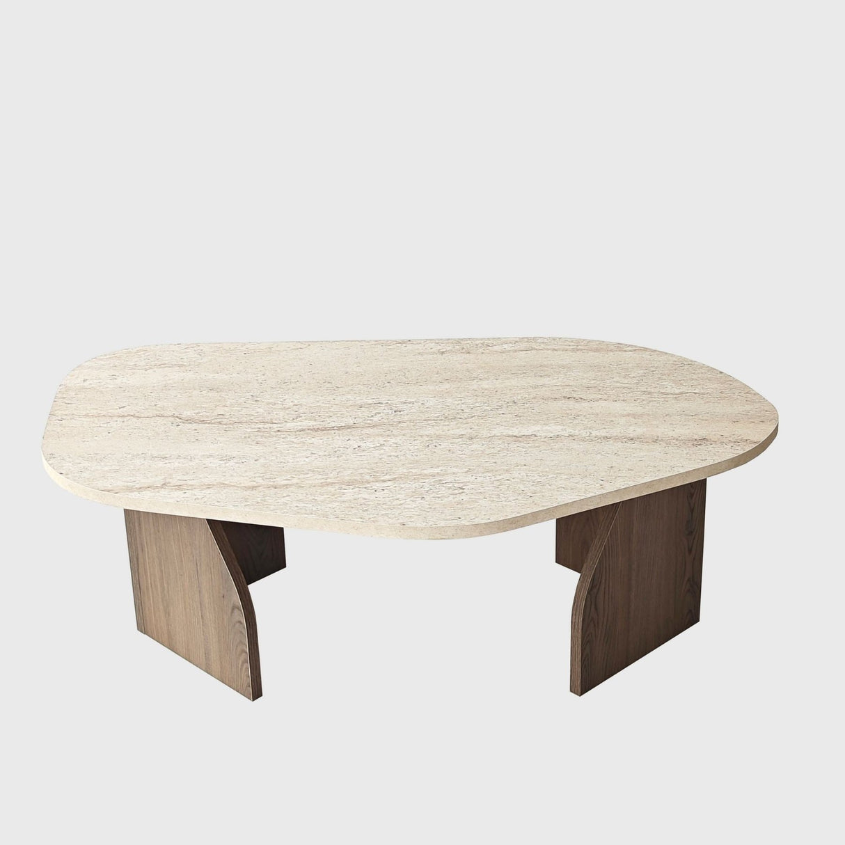 Salontafels - Organische Salontafel Japandi Walnoot met Travertin Melamine - 105x65 cm - Rack - Dimehouse