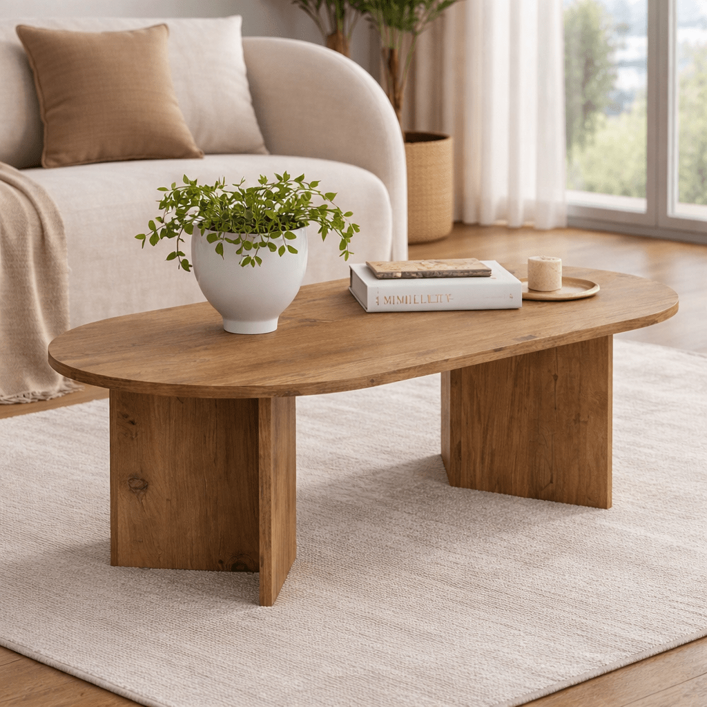 Salontafels - Salontafel dennenhout melamine boogvorm Koda 119x60 cm - Dimehouse