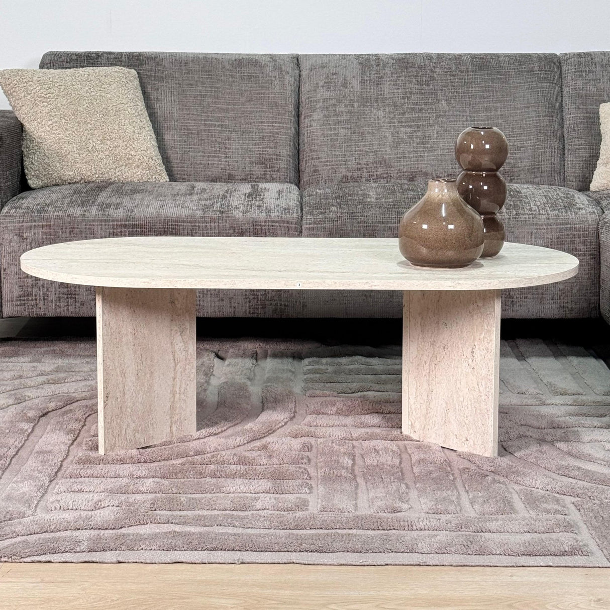 Oval Coffee Table Travertine look Sabla - 119x60