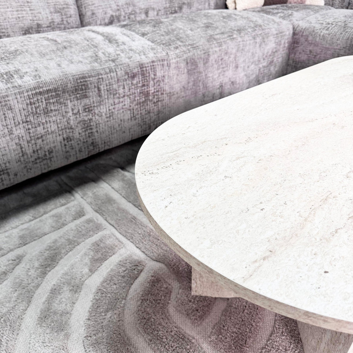 Oval Coffee Table Travertine look Sabla - 119x60