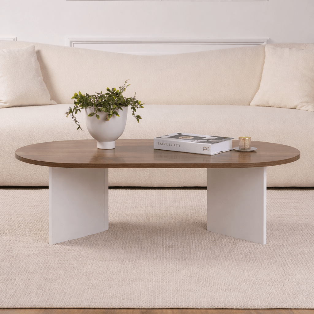 Oval Coffee Table Walnut Look - White Leg - Sabla - 119x60