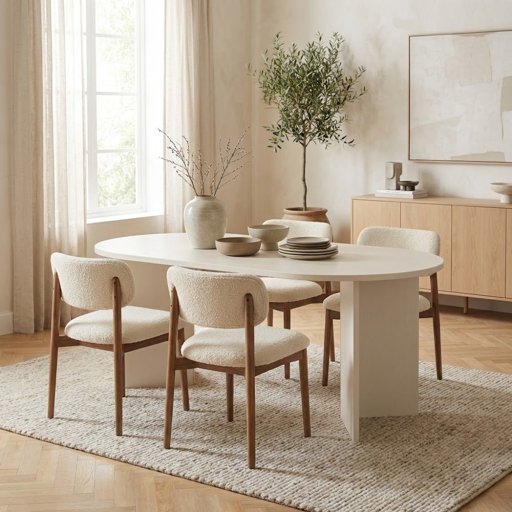 Oval dining table White melamine - Japandi - 180x89.5x75 cm - Sota