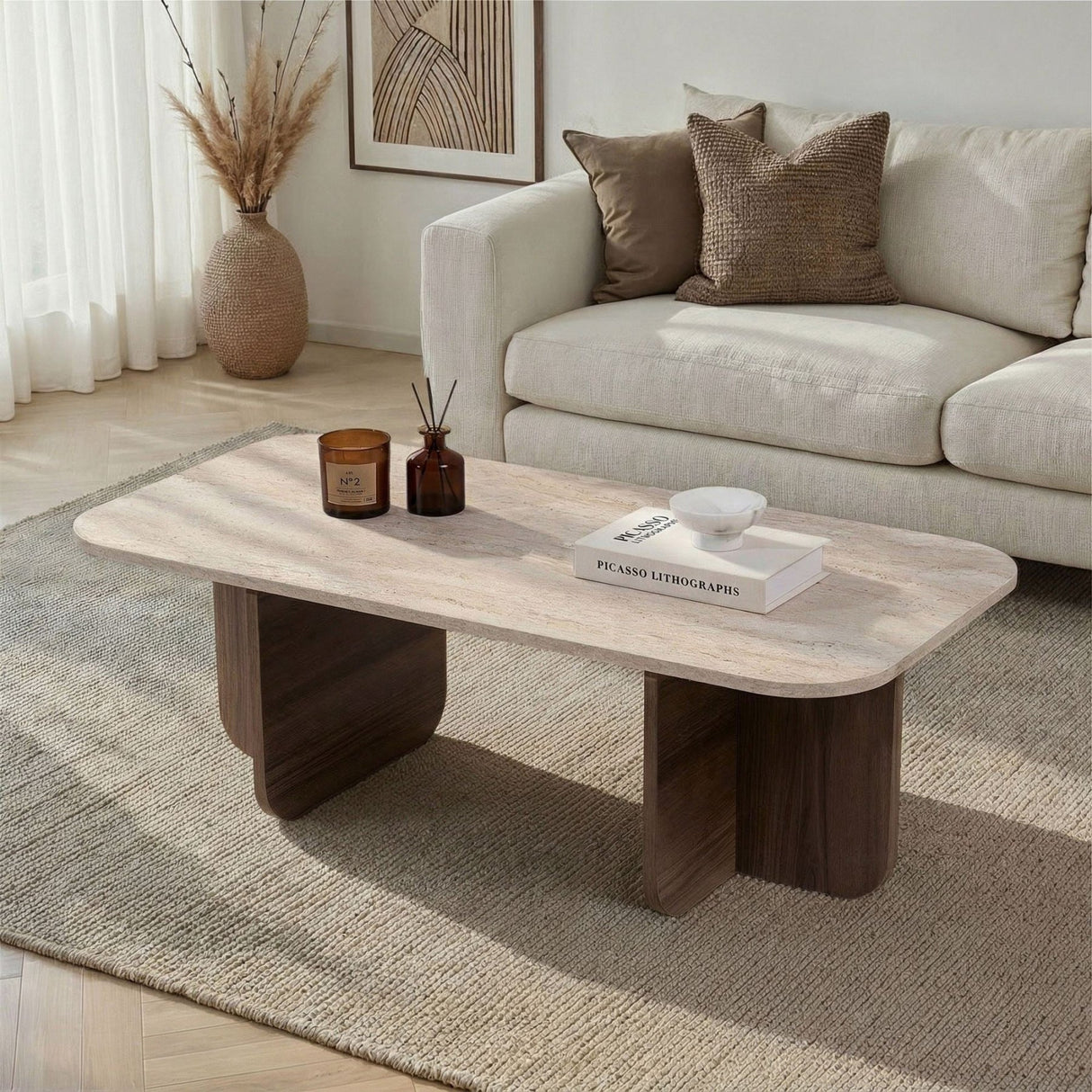 Walnut melamine coffee table - Japandi - 120x60 cm - Akira