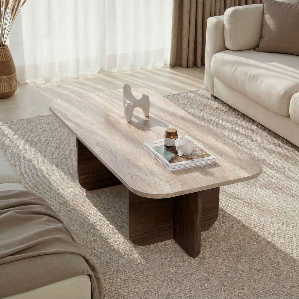 Walnut melamine coffee table - Japandi - 120x60 cm - Akira