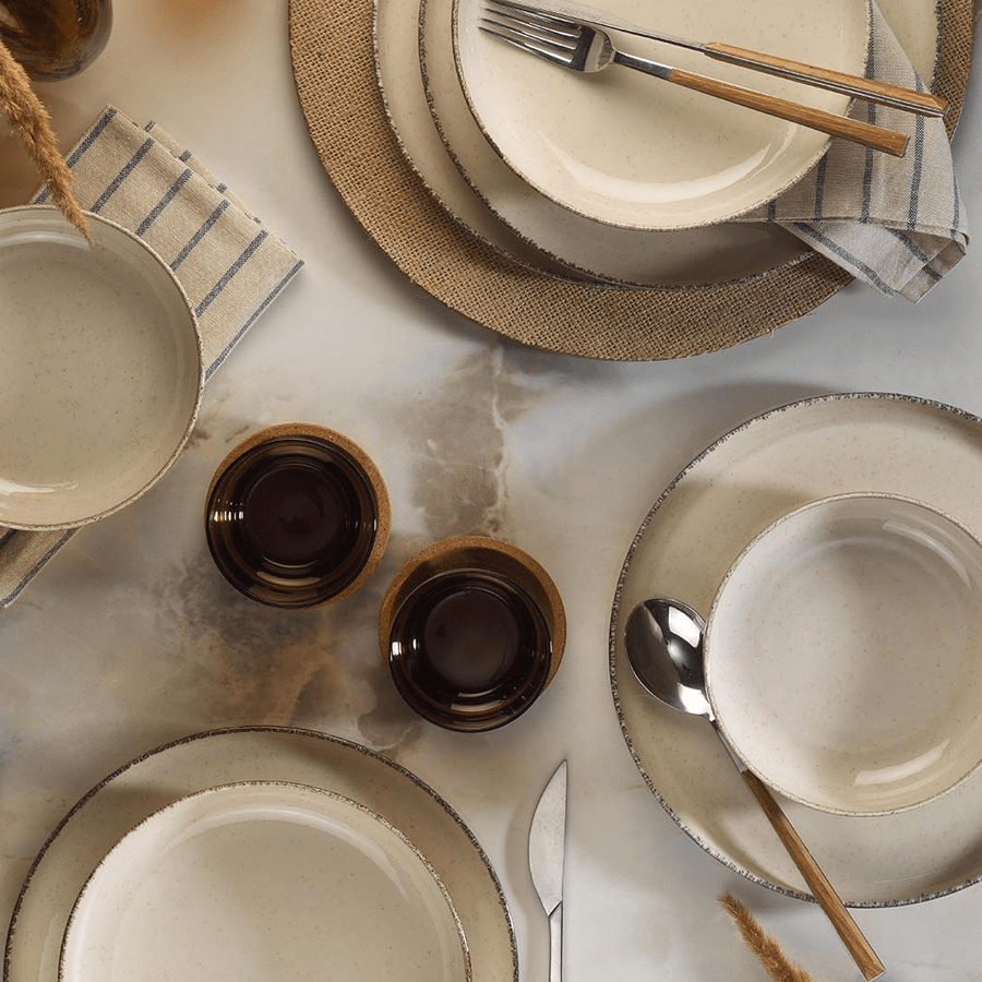 Dinner Set (12 Pieces) - Servies set porselein - 12 delig - Zand ivoor - Isac - Dimehouse