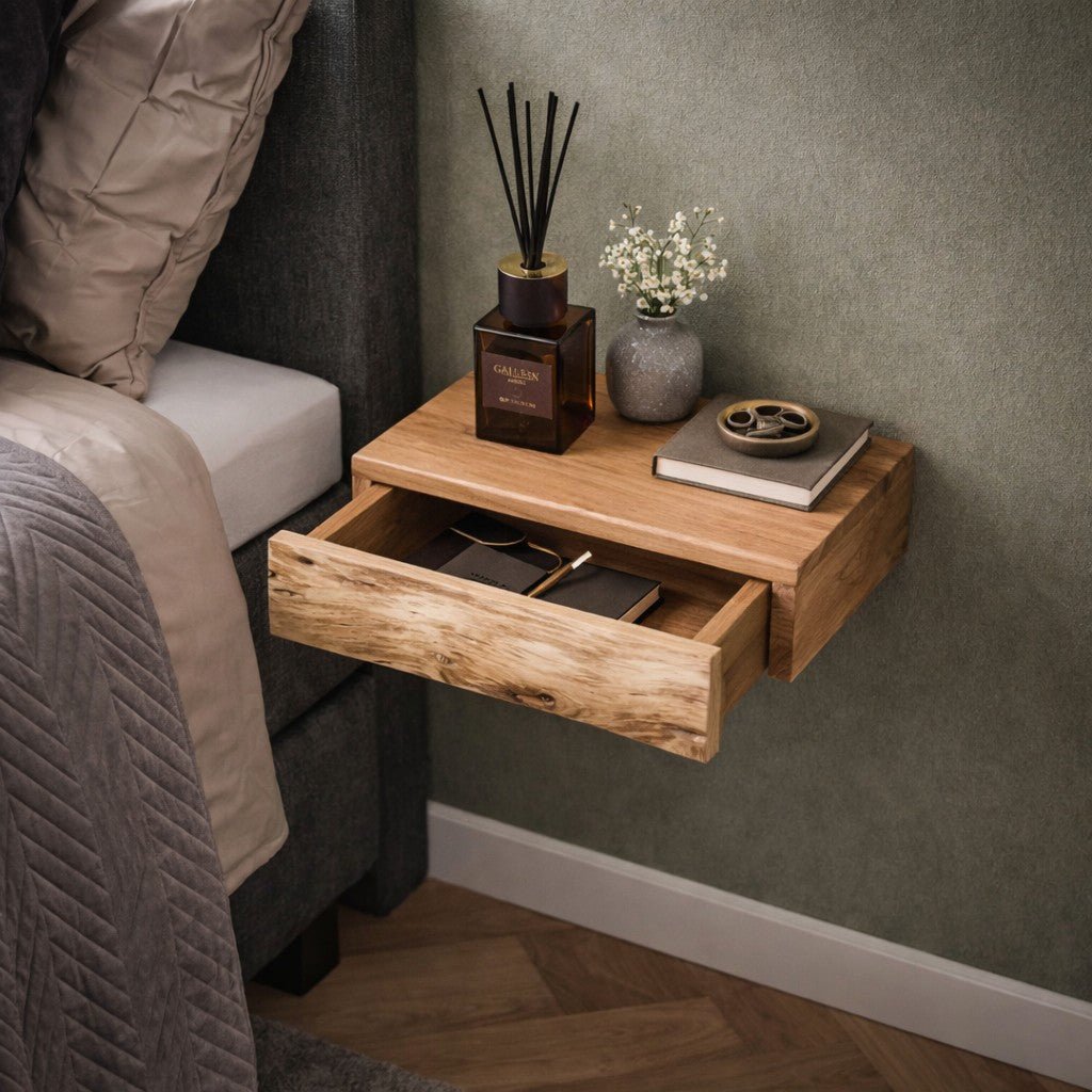 Set of 2 Floating Bedside Tables Acacia Wood Freya Small