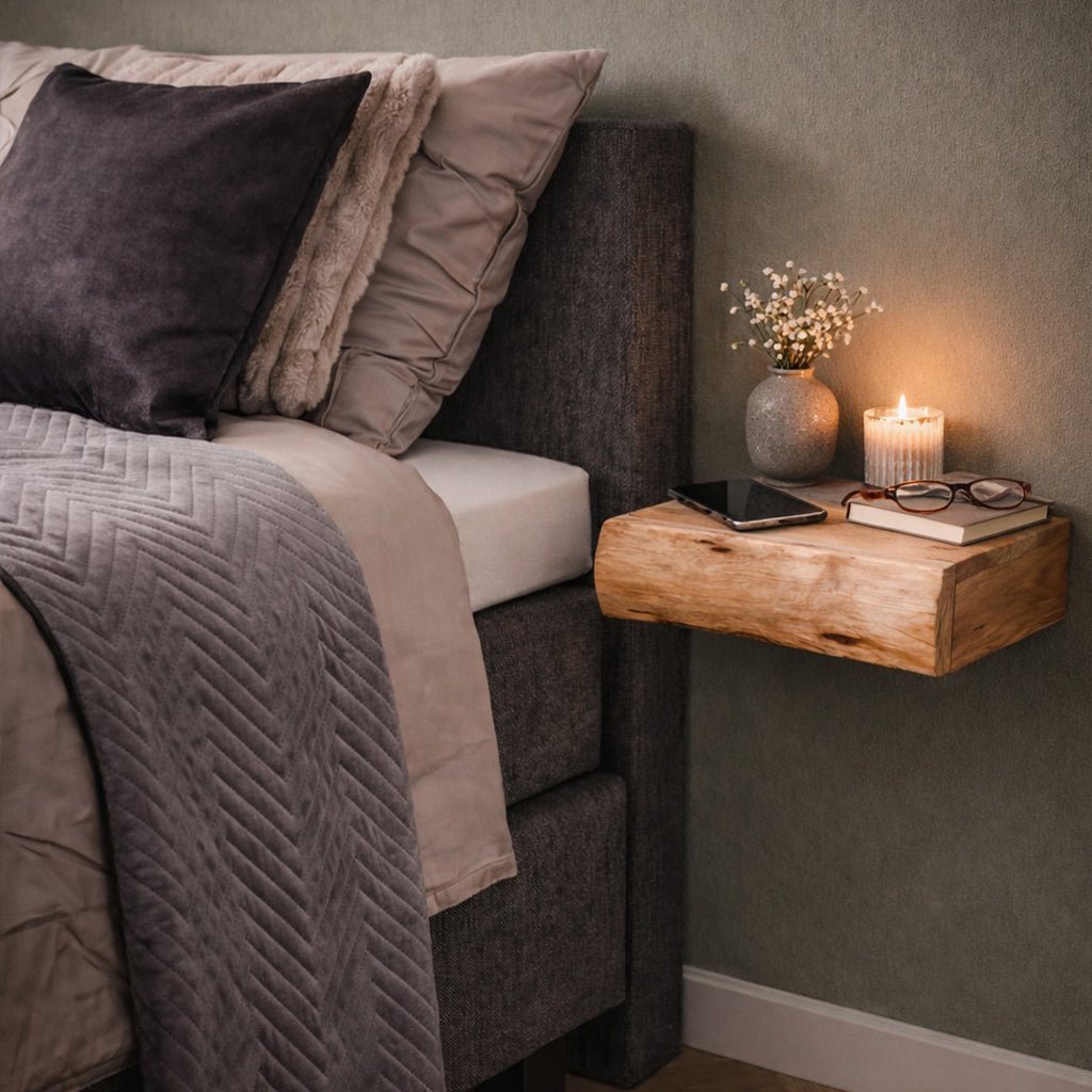 Set of 2 Floating Bedside Tables Acacia Wood Freya Small