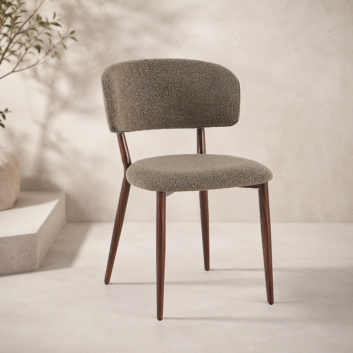 Japandi dining chair Yura beige - walnut look frame