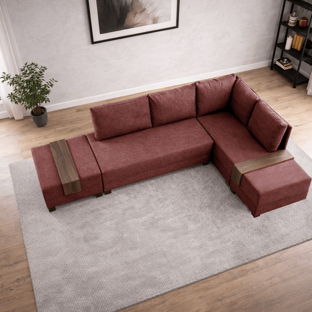 Sofa bed red fabric - XXL 280 x 210 - Right - Fly
