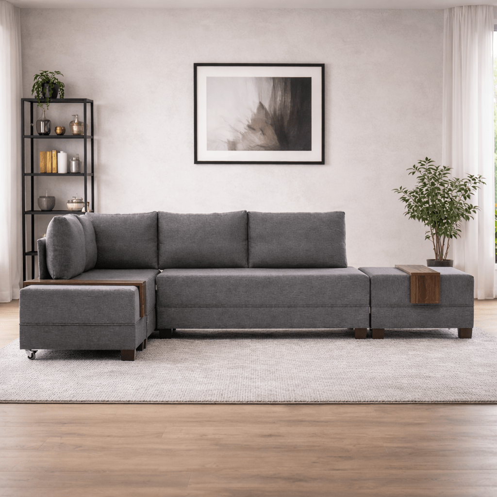 Sofa bed taupe fabric - XXL 280 x 210 - Left - Fly