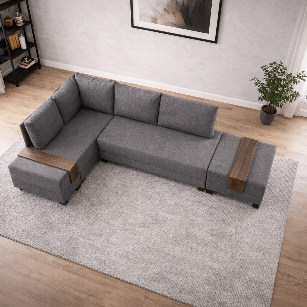 Sofa bed taupe fabric - XXL 280 x 210 - Left - Fly