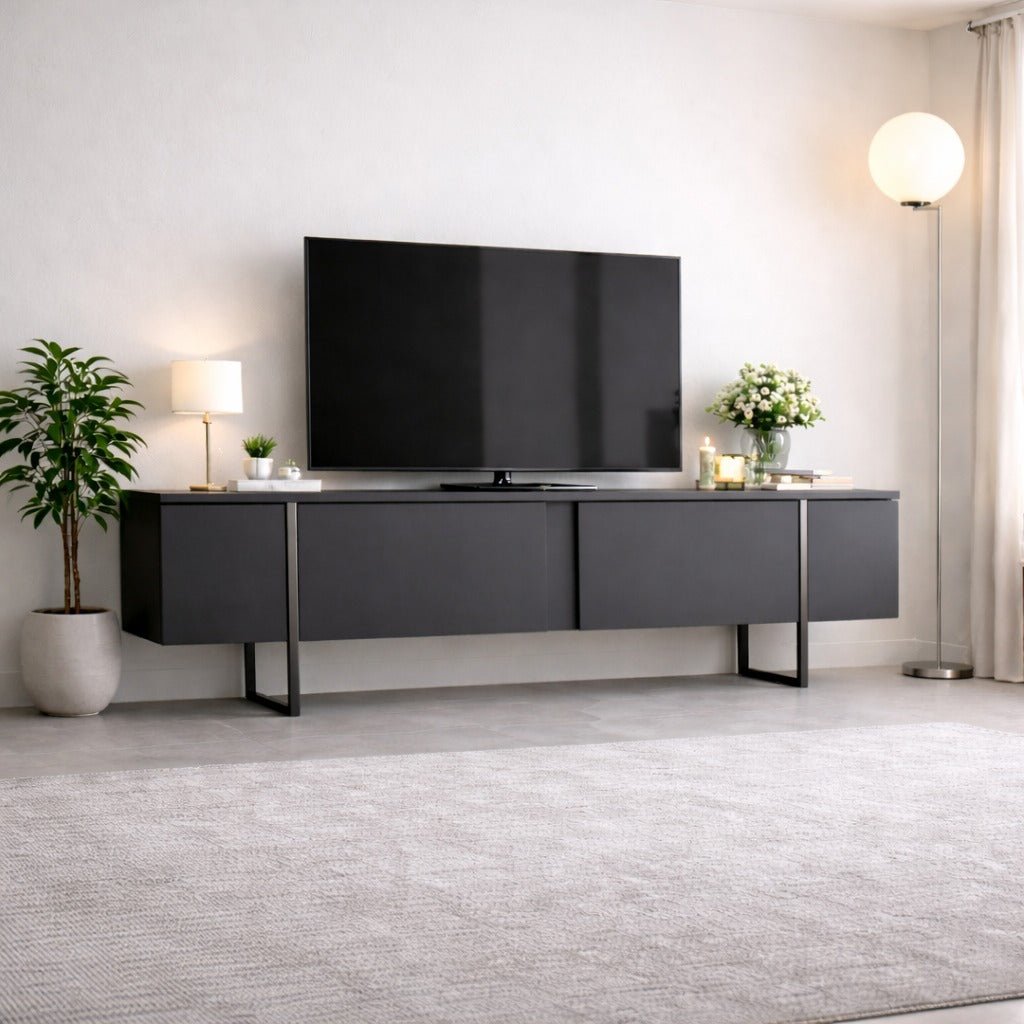 TV Meubels - TV Meubel Antraciet Luxe 180x50x30 - Zilver Frame - Dimehouse