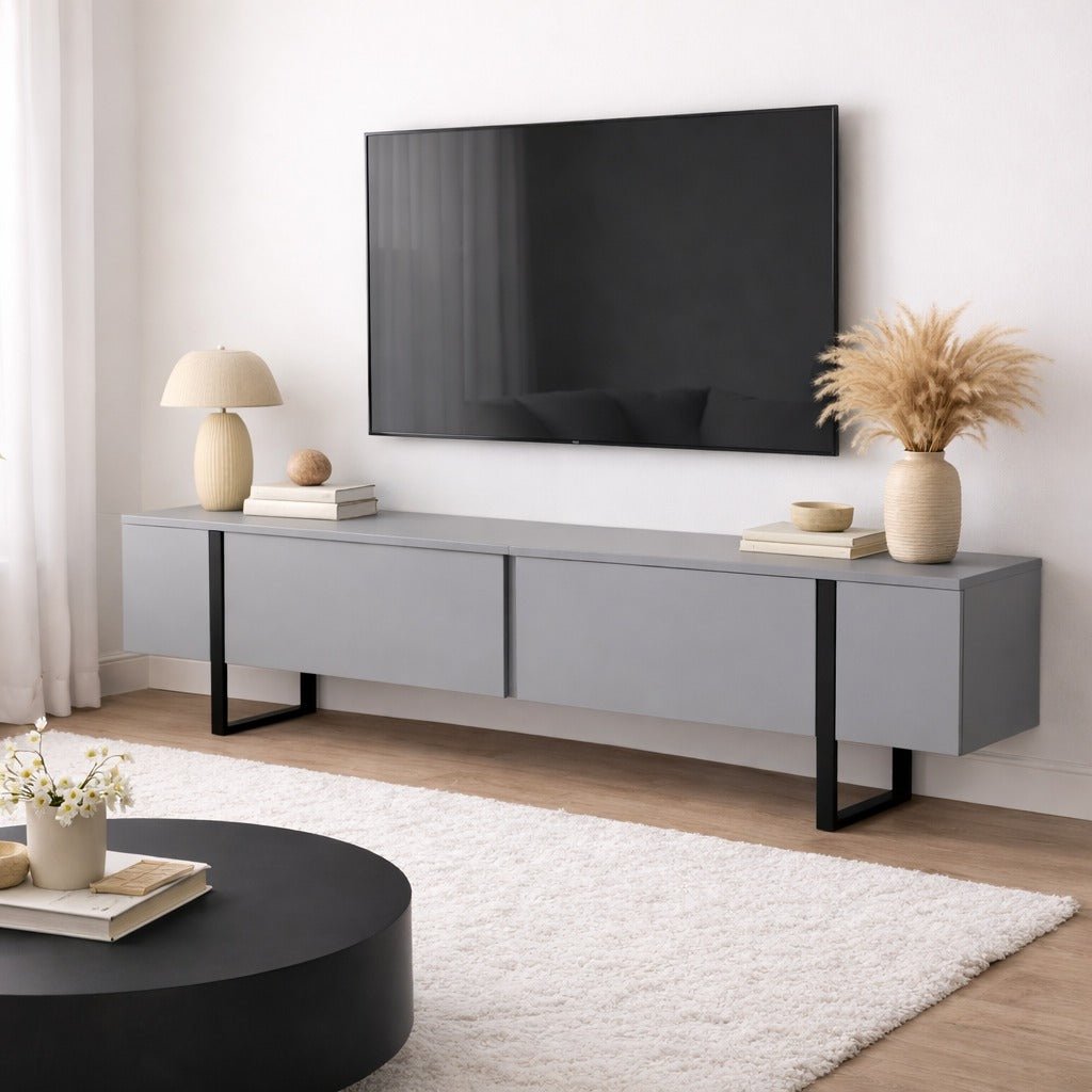 TV Cabinet Gray Melamine Gold Frame Blitz 50x180x29.5 cm