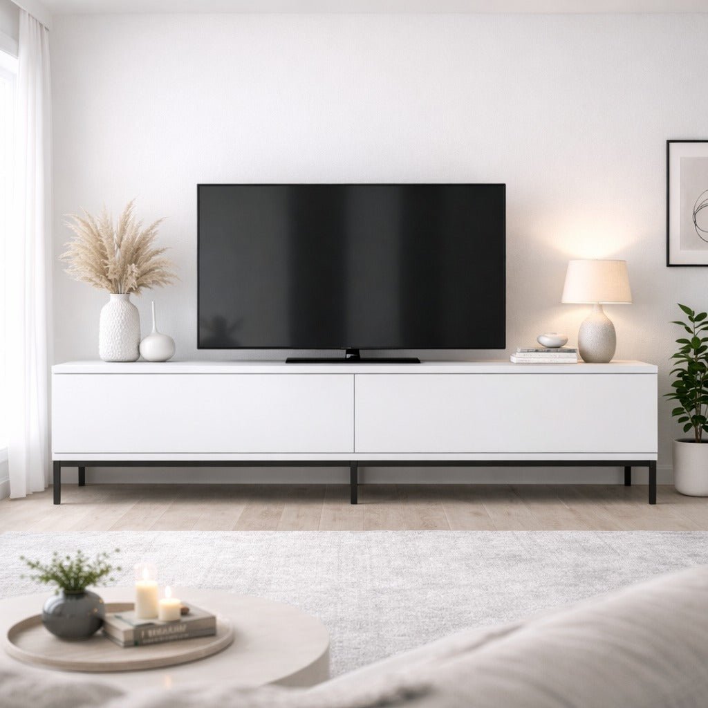 TV Meubels - TV Meubel Lord Zwart Wit Melamine 180x47x30 cm - Dimehouse