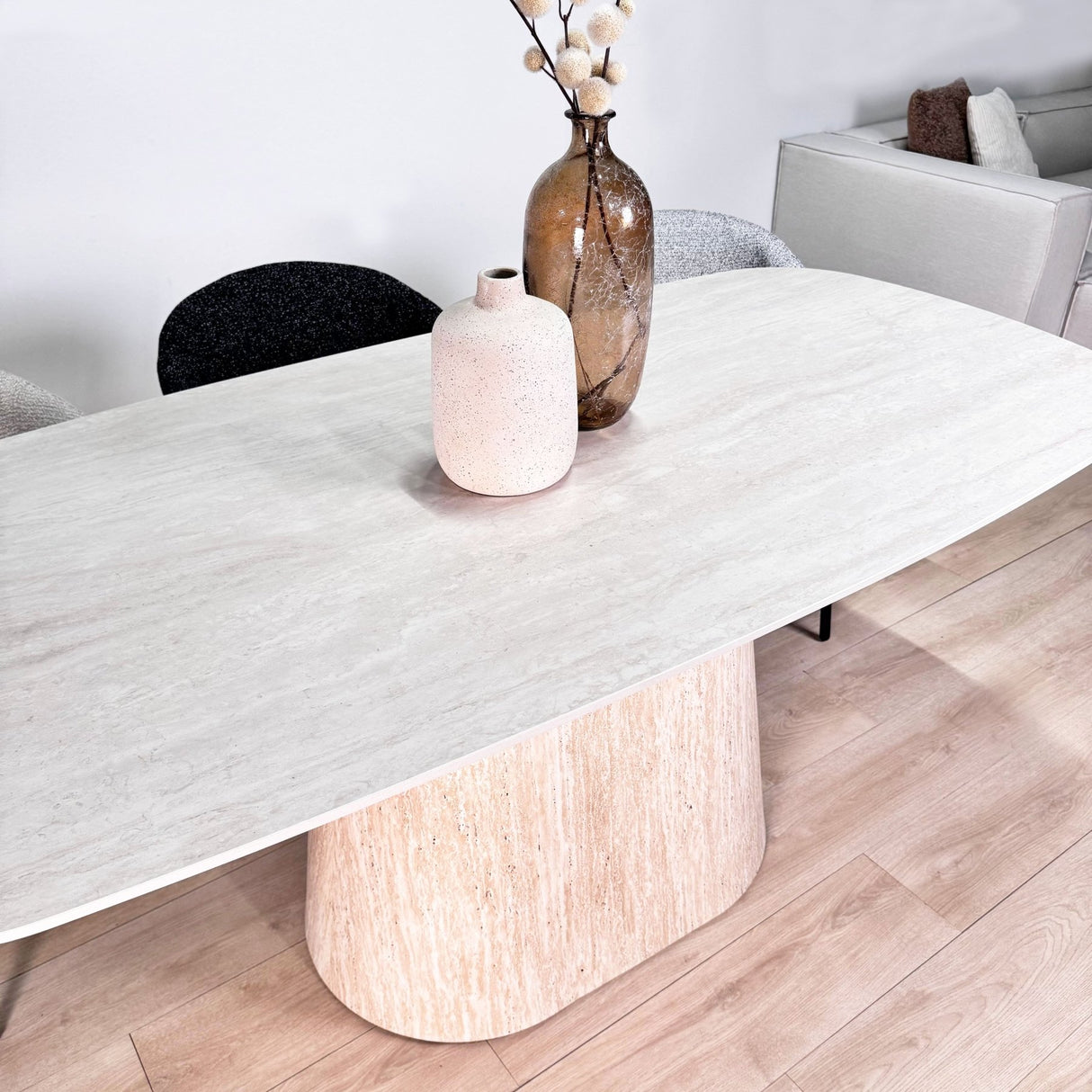 Sintered Stone Marble Look Travertine Dining Table Lea 180x90 cm - Danish Oval