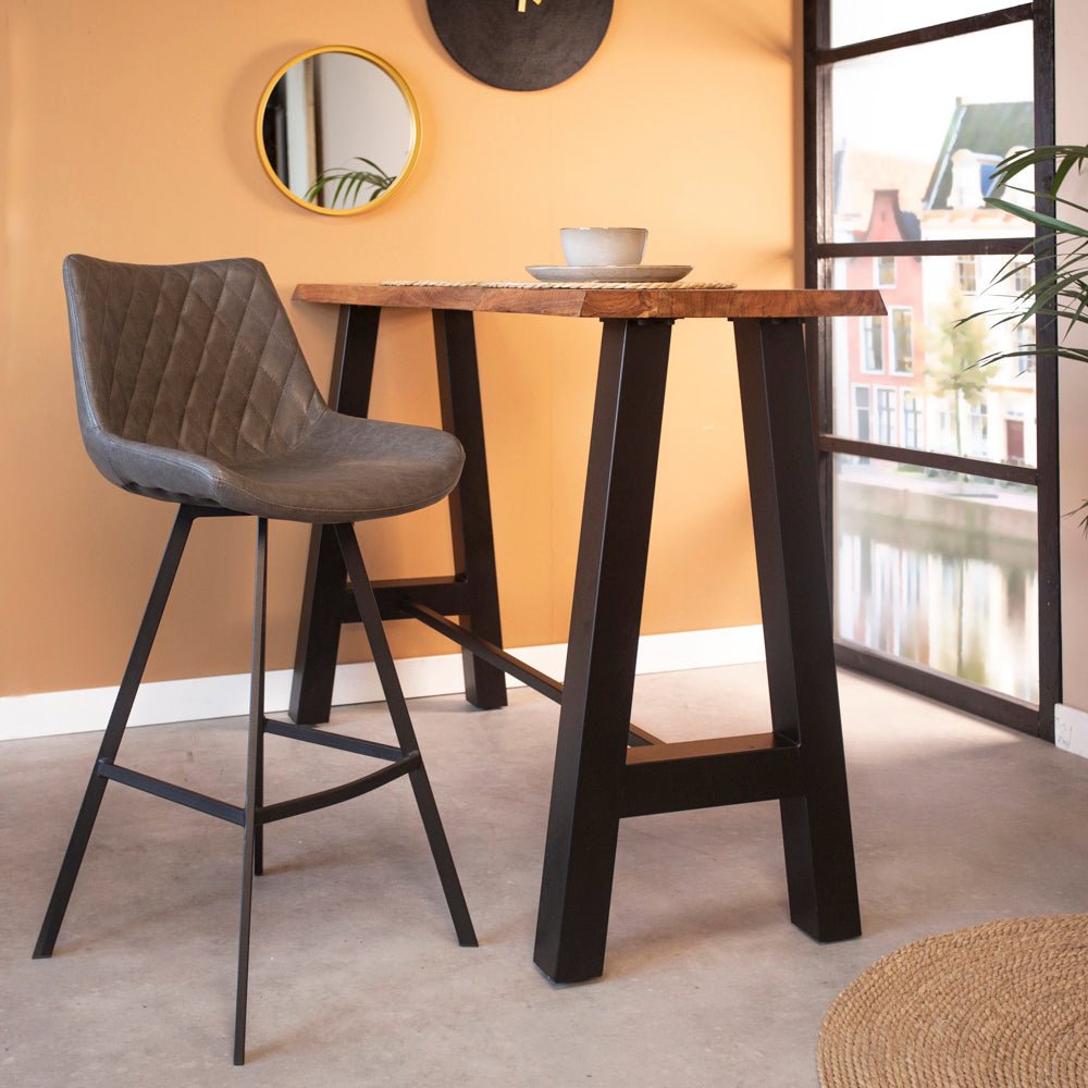 Industrial Bar Stool Juno Anthracite Faux Leather - Seat Height 70 cm - Without Armrests