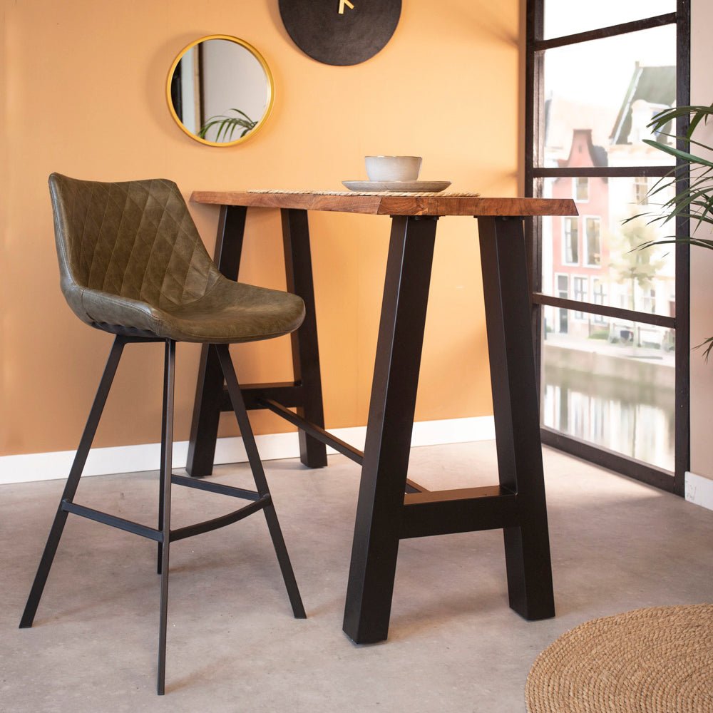 Industrial Bar Stool Juno Green Faux Leather - Seat Height 70 cm - Without Armrests