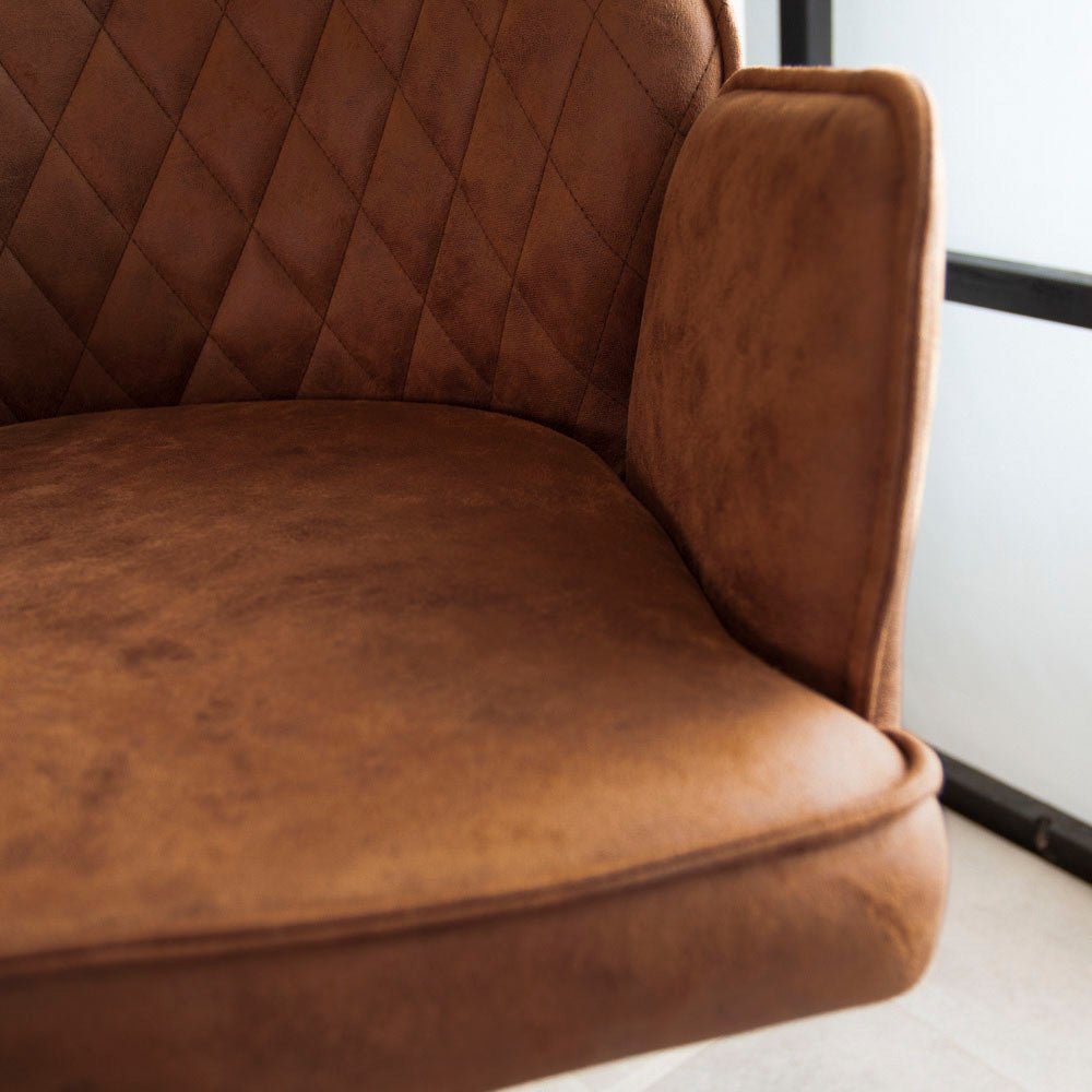 Swivel Bar Stool Cognac Microfiber Fabric Novan - Adjustable - With Armrests