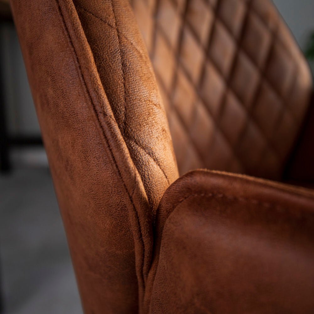 Swivel Bar Stool Cognac Microfiber Fabric Novan - Adjustable - With Armrests