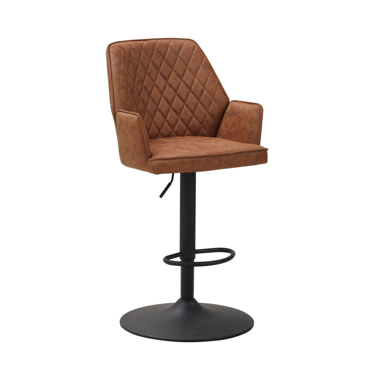 Swivel Bar Stool Cognac Microfiber Fabric Novan - Adjustable - With Armrests